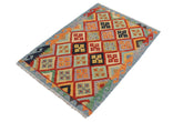 Flat Weave Kilim Antique Navaho Vintage handmade Geometric Kilim Rust Blue Hand-Woven Rectangle 100% Wool Area Rug 3x4